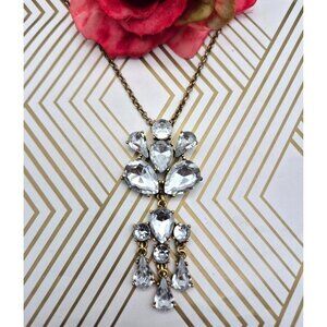 J.Crew Long Gold Tone Rollo Chain Clear Crystal Dangle Pendant Necklace 30"